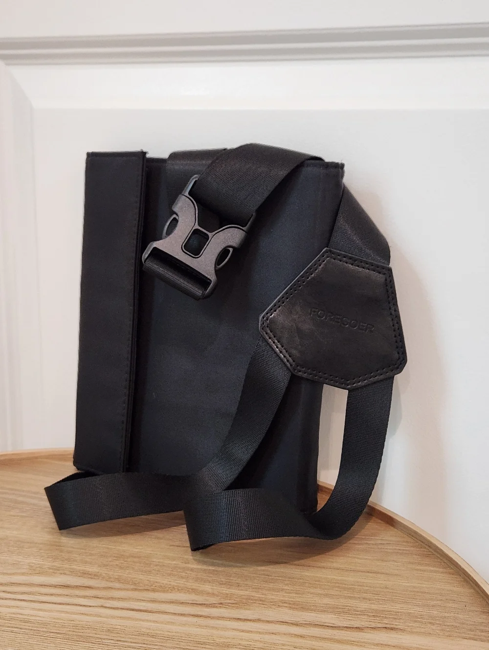 Foregoer Black Men’s Nylon And Leatger Crossbody Sling Bag